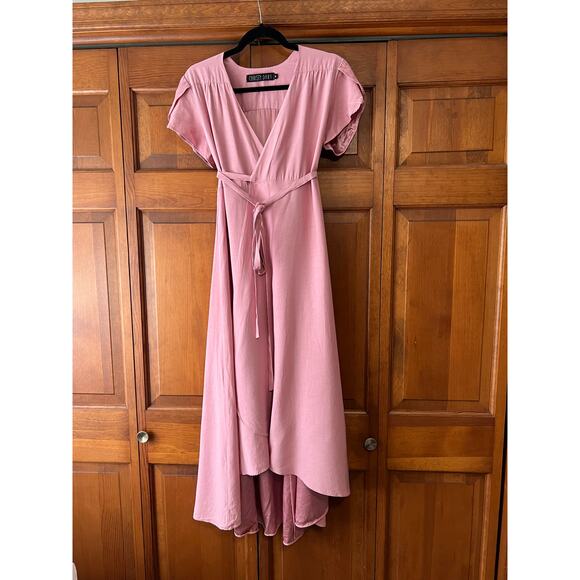 Christy Dawn Women's The Autumn Midi Wrap Dress Dusty Rose Silk Balletcore SZ M - Picture 2 of 13
